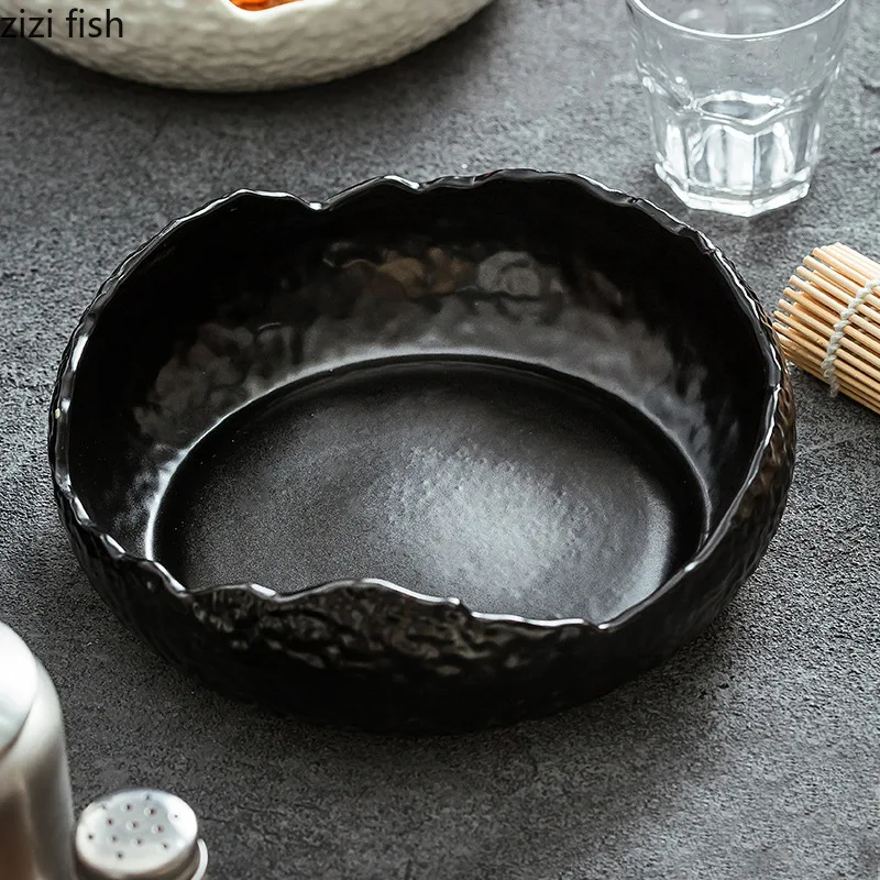 Black White Ceramic Eggshell Shaped Bowl Irregular Salad Bowl Thick Soup Bowl Serving Bowls Dessert Bowls Restaurant Tableware