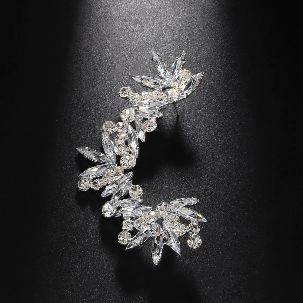 Fashion Trend Geometry Rhinestone Ear Clips Earrings for Women Wedding 2024 Crystal Earring Bride Luxury Accessories Gifts Party