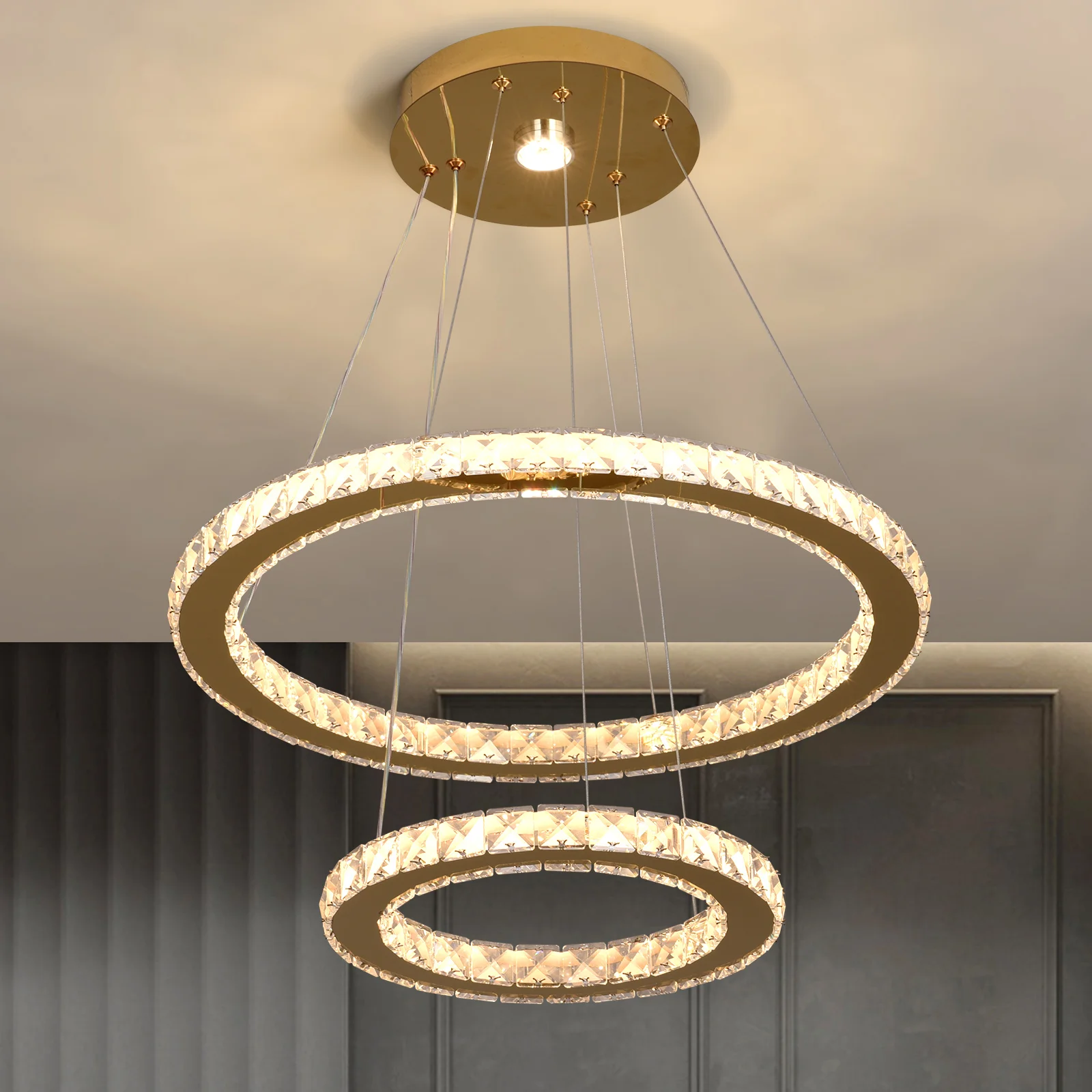 Crystal Luxury Pendant Lights for Living Room Remote Control Chandelier Lamp Bedroom Dining Room Smart Hanging Lighting Fixtures