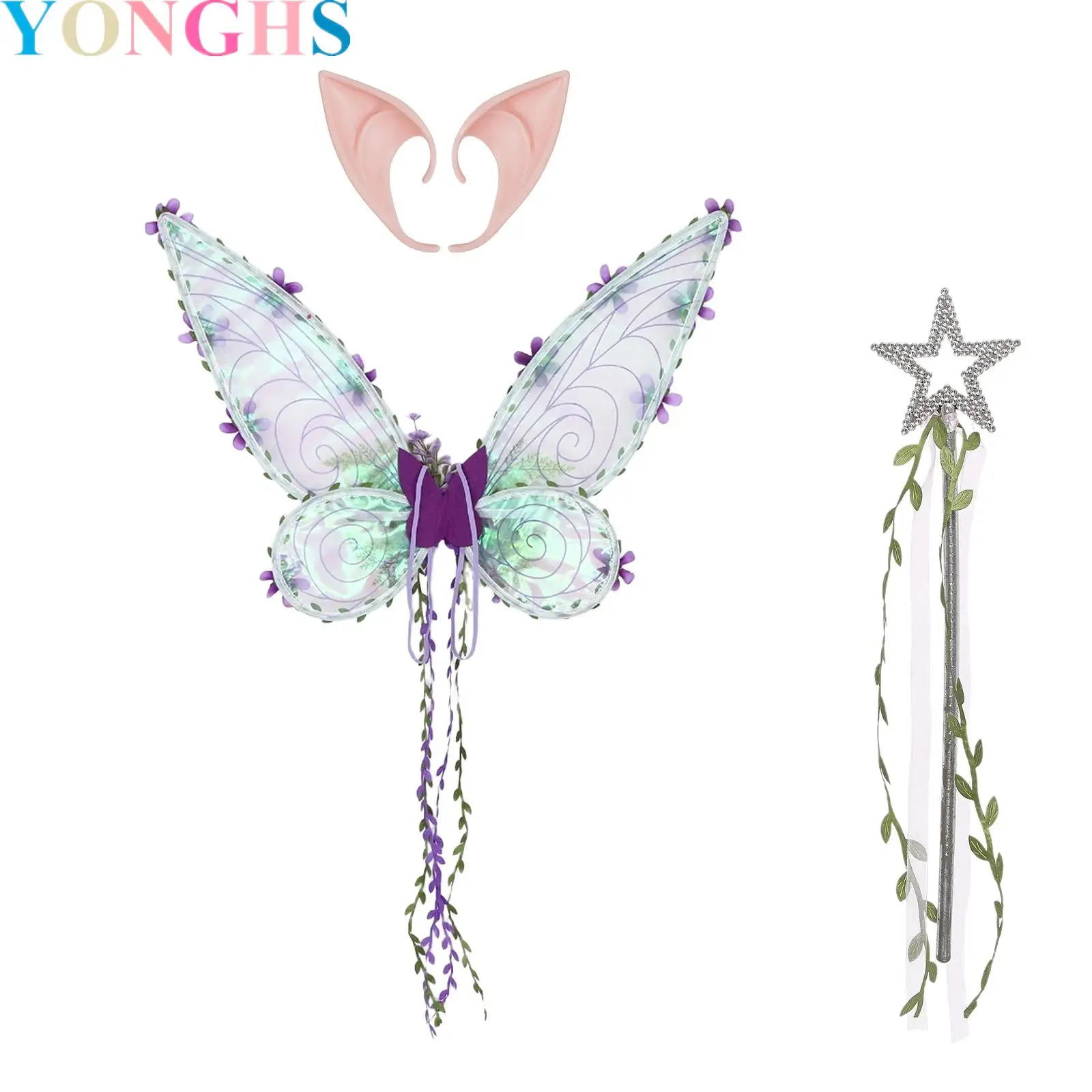 

Adults Girls Fairy Butterfly Wings Princess Angel Wing Rhinestones Star Fairy Wand Elf Ears Halloween Party Favor Christmas Gift
