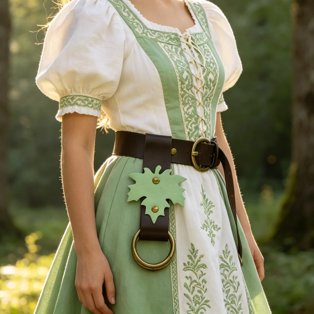 Maple Leaf Leather Skirt Lift Clip Waist Belt, Single O Ring Medieval Elf Renaissance Cosplay Accessory
