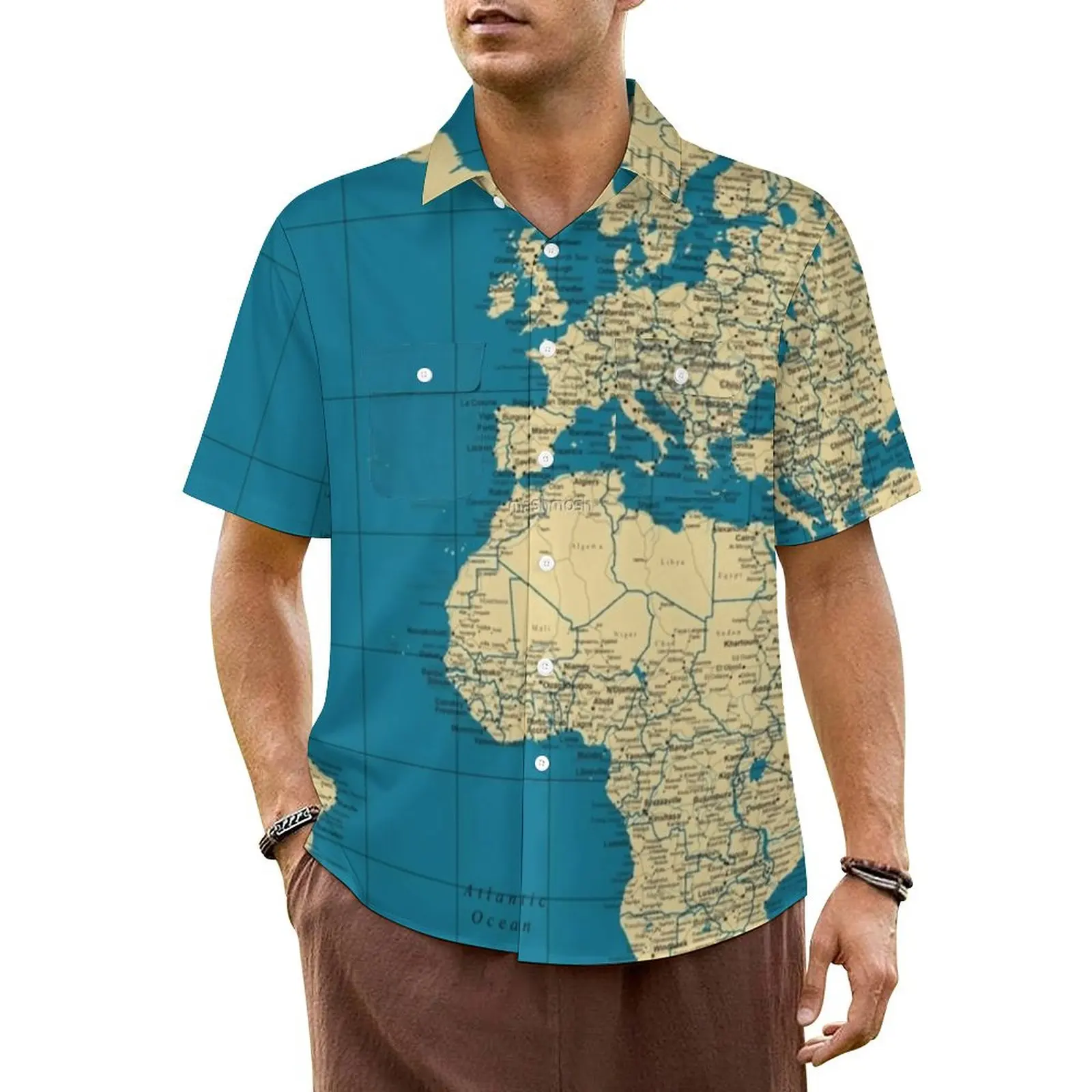 

Hawaii Shirt Vacation Vintage World Map Blouses Countries Cities Roads Casual Shirts Man Short Sleeve Street Style Oversized Top