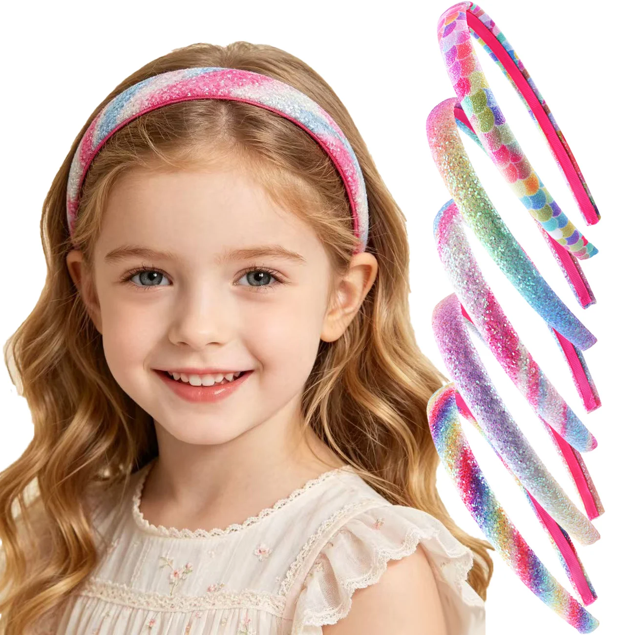 Glitter Rainbow Headband For Girls Gradient Hair Hoop Cute Fashion Children Daily Party Hair Accessories Princess Hair Decor