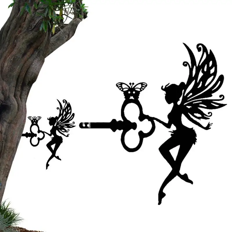 Garden Fairy Decor For Outside Waterproof Rustproof Black Angel Metal Stake Silhouette Portable Outdoor Decorations for trees