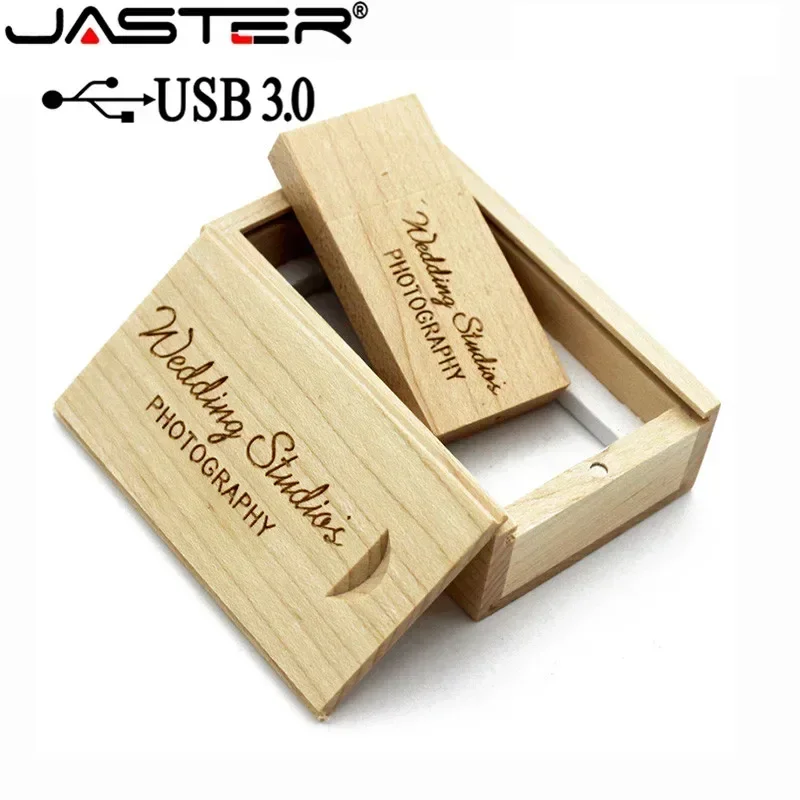 JASTER USB 3.0 Flash Drives Wooden with Wood BOX 128GB Pendrive Free Logo 64GB 32GB Memory stick Wedding Photography Gift U disk