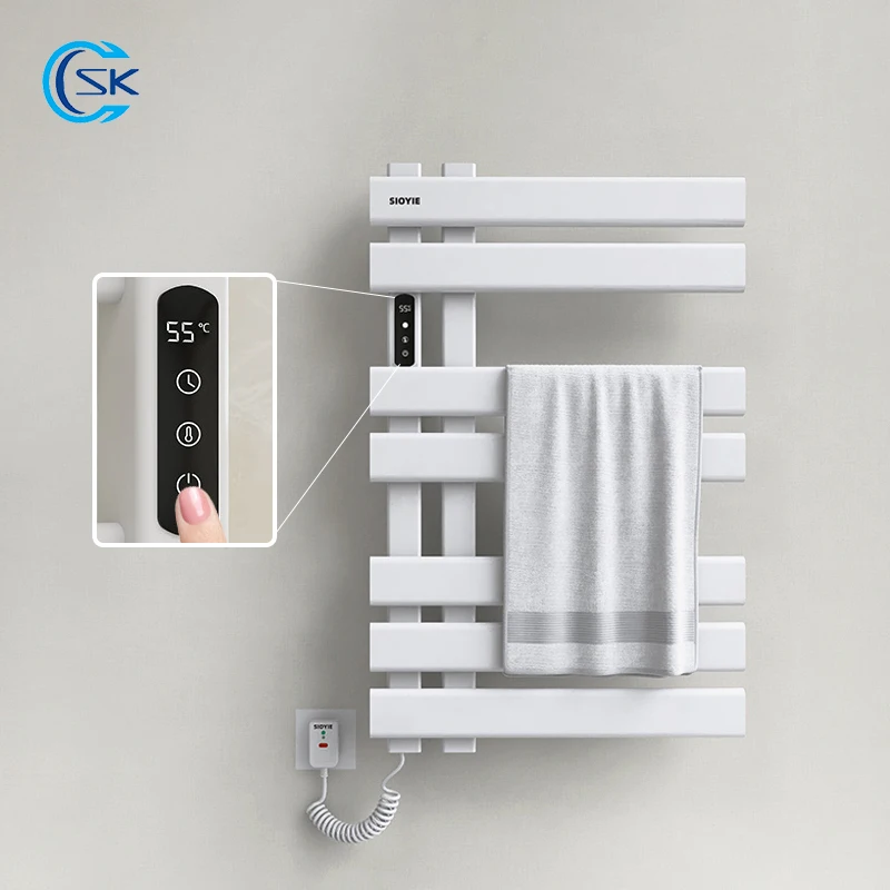 Black/White Electric Towel Rack Timer Temperature Control Heated Towel Rail Wall Mounted Towel Warmer Smart Bathroom Accessories