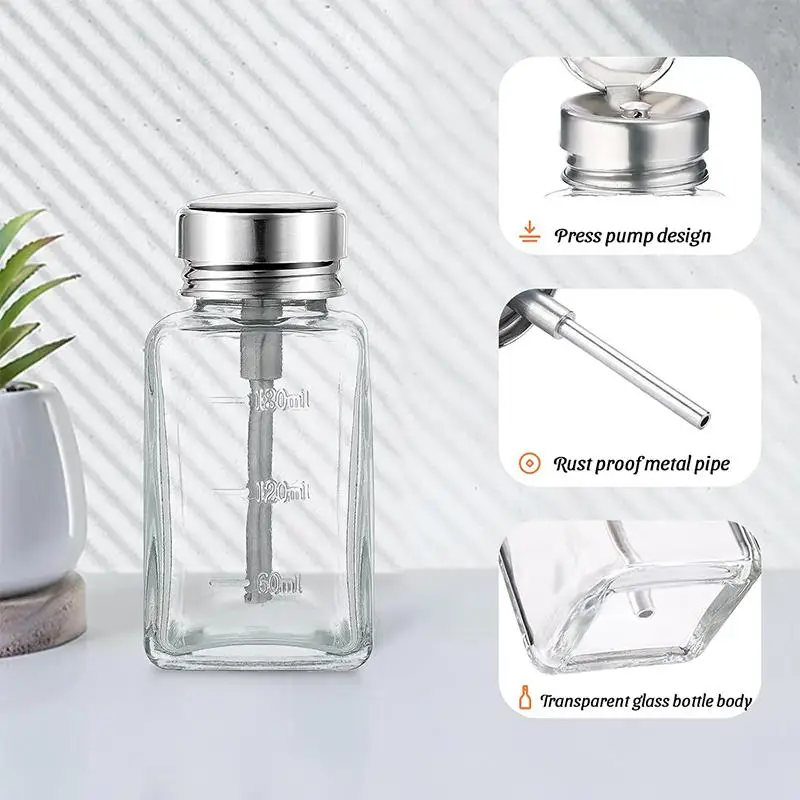 Nail Storage Refillable Glass Bottles Empty Liquid Press Pump Dispenser Nail Art Polish Remover Cleaner Makeup Manicure Tools
