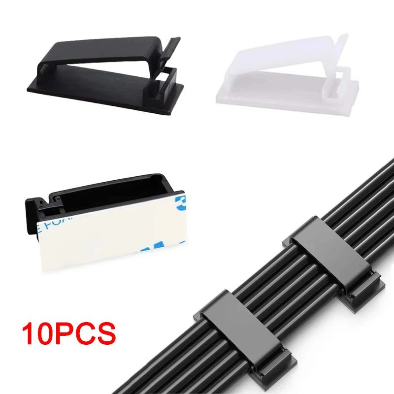 10pcs Self-Adhesive Cable Organizer Clamp Clips Wire Holder For Home Office TV PC Ethernet Under Desk USB Cord Winder Management