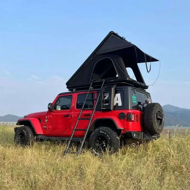 Outdoor ultra-thin aluminum alloy hydraulic triangular roof tent is sturdy and durable, quickly set up self-driving tour camping