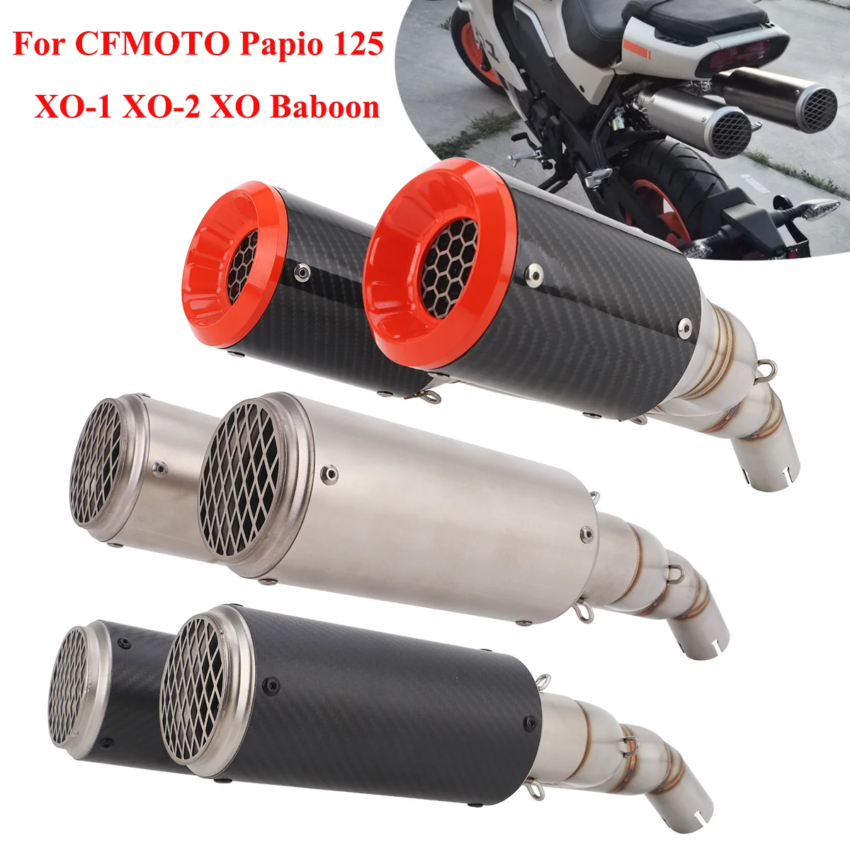 

Slip On For CFMOTO Papio 125 XO-1 XO-2 XO Baboon 2023 2024 Motorcycle Exhaust Middle Link Pipe XO-1 Exhaust