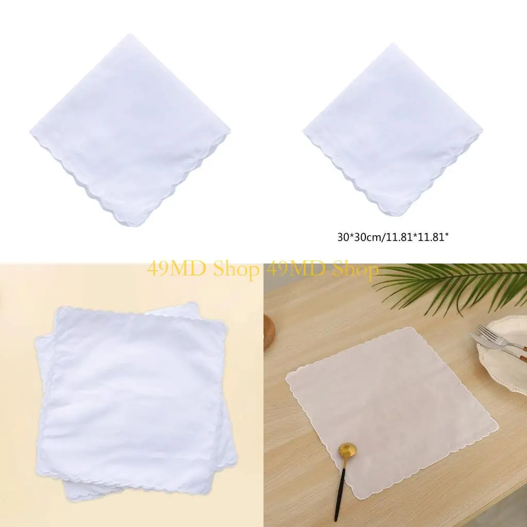 49MD Women Plain Portable Square Handkerchief Washable DIY Cotton Napkin Pocket Hanky