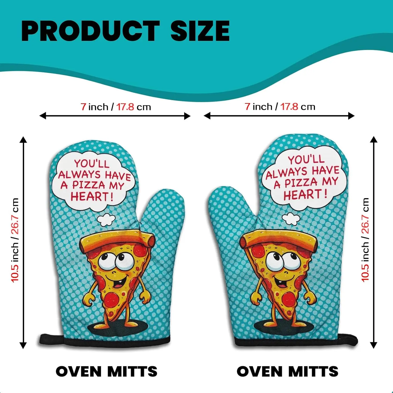 2 Pcs Funny Oven Mitts You'll Always Have A Pizza My Heart Non-Slip Mittens Cute Pizza Heat Resistant Oven Mitts
