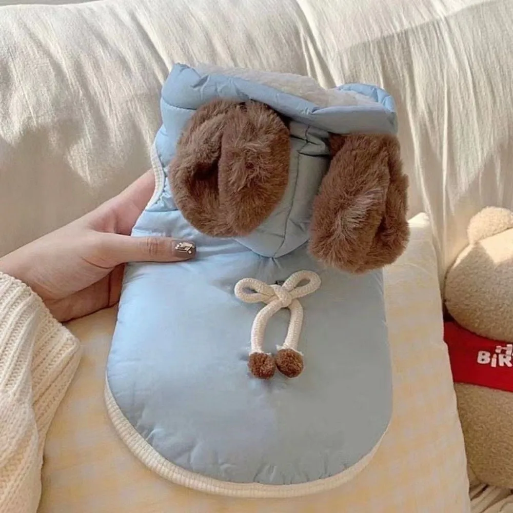 Fashion Winter Dog Warm Clothes Windproof Thickened Dog Vest Coat Lining Cute Ears Dog Bodysuit Cat