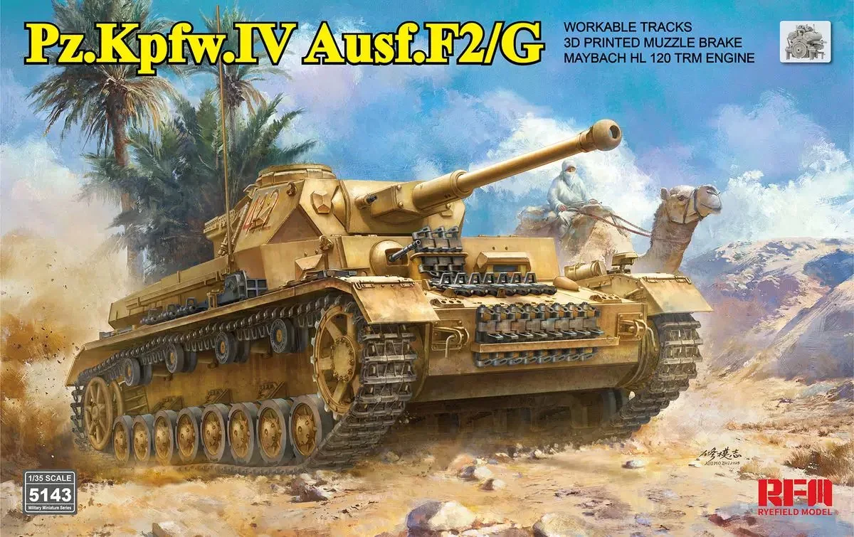 Rye Field 5143 1:35 Scale  Panzer IV PzKpfw IV Ausf F2 G w/Workable Track Link Tank  Vehicle Plastic Assembly Model Building Kit