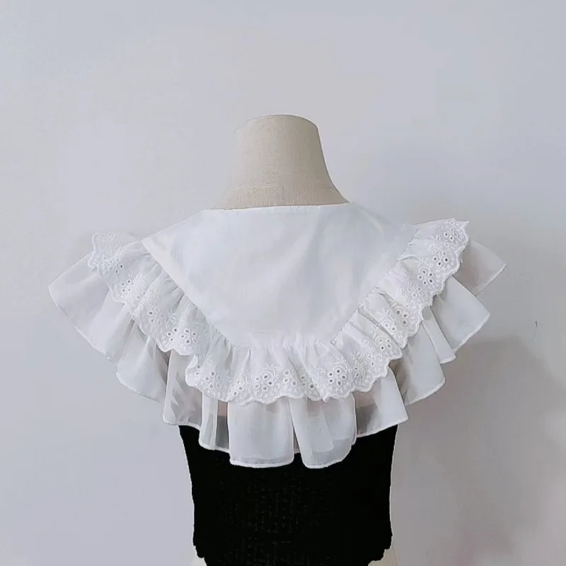 Japanese Style Sweet Double Layer Ruffled False Collar Women Versatile Big Lapel Shawl Decorative Lace Collar Dicky Collar