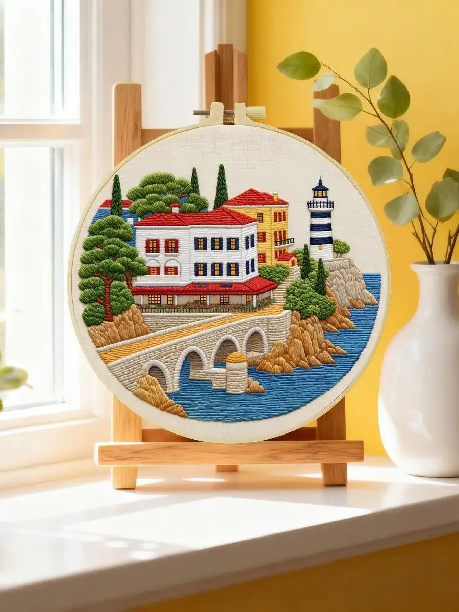 1 Stück 20X20CM/15X15CM 7,87/6,3 Zoll Haus-Stickerei-Starter-Kit DIY-Kit DIY-Stickerei-Set Handarbeiten Malerei – Detail 6