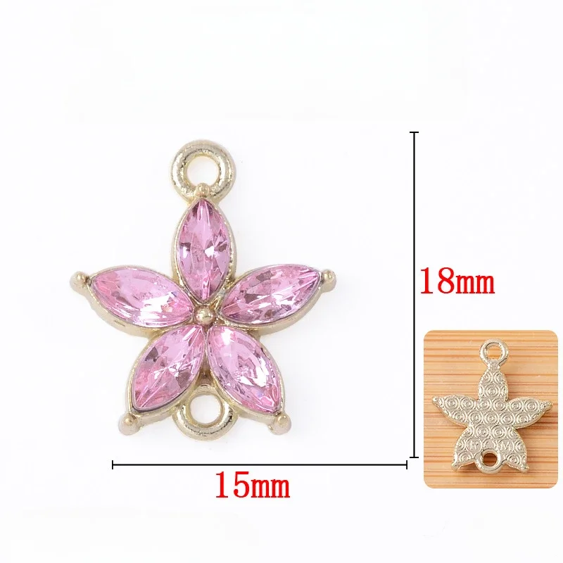 WZNB 20Pcs Crystal Flowers Charms Stars Alloy Pendant Connector for Jewelry Making Handmade Earring Necklace Diy Accessories