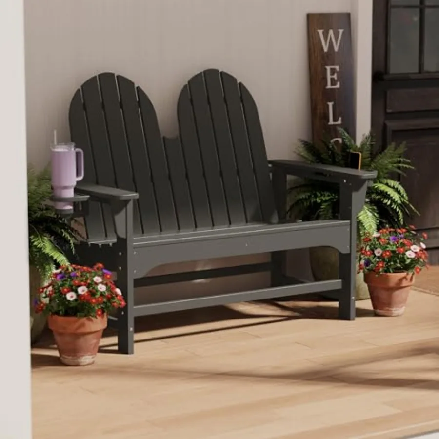 Outdoor Patio HDPE Adirondack Garden Skinny Bench, Weatherproof Front Porch Farmhouse Bench for Entryway Narrow Long Seat for O