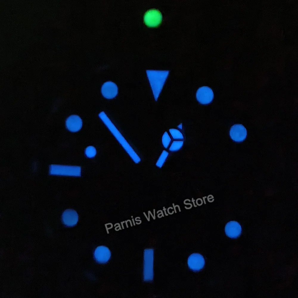 Parnis 43mm 自動巻きブラックダイヤルメンズウォッチ回転ベゼル夜光マーク