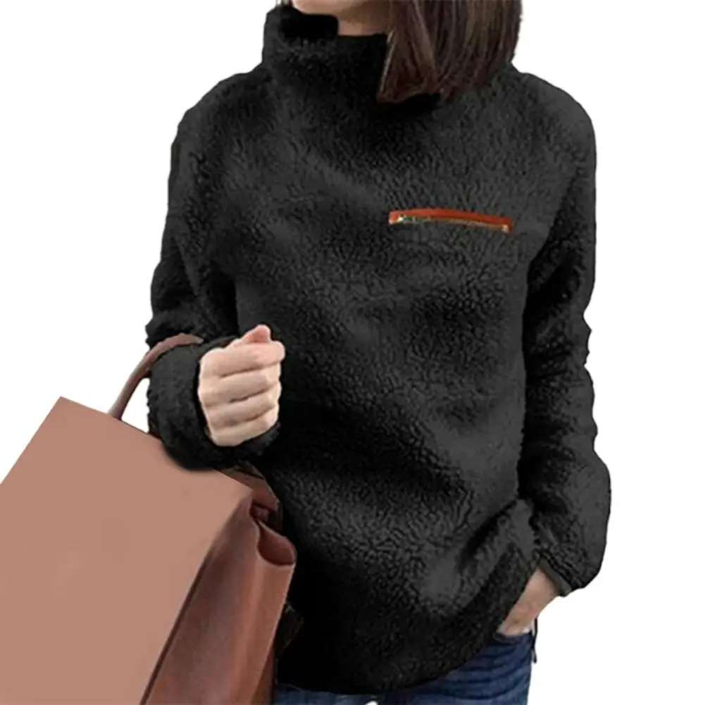 Frauen Sweatshirts Herbst Winter Top Langarm Plüsch warme Pullover Tunika weibliche rosa Damen Kleidung Reiß verschluss Streetwear