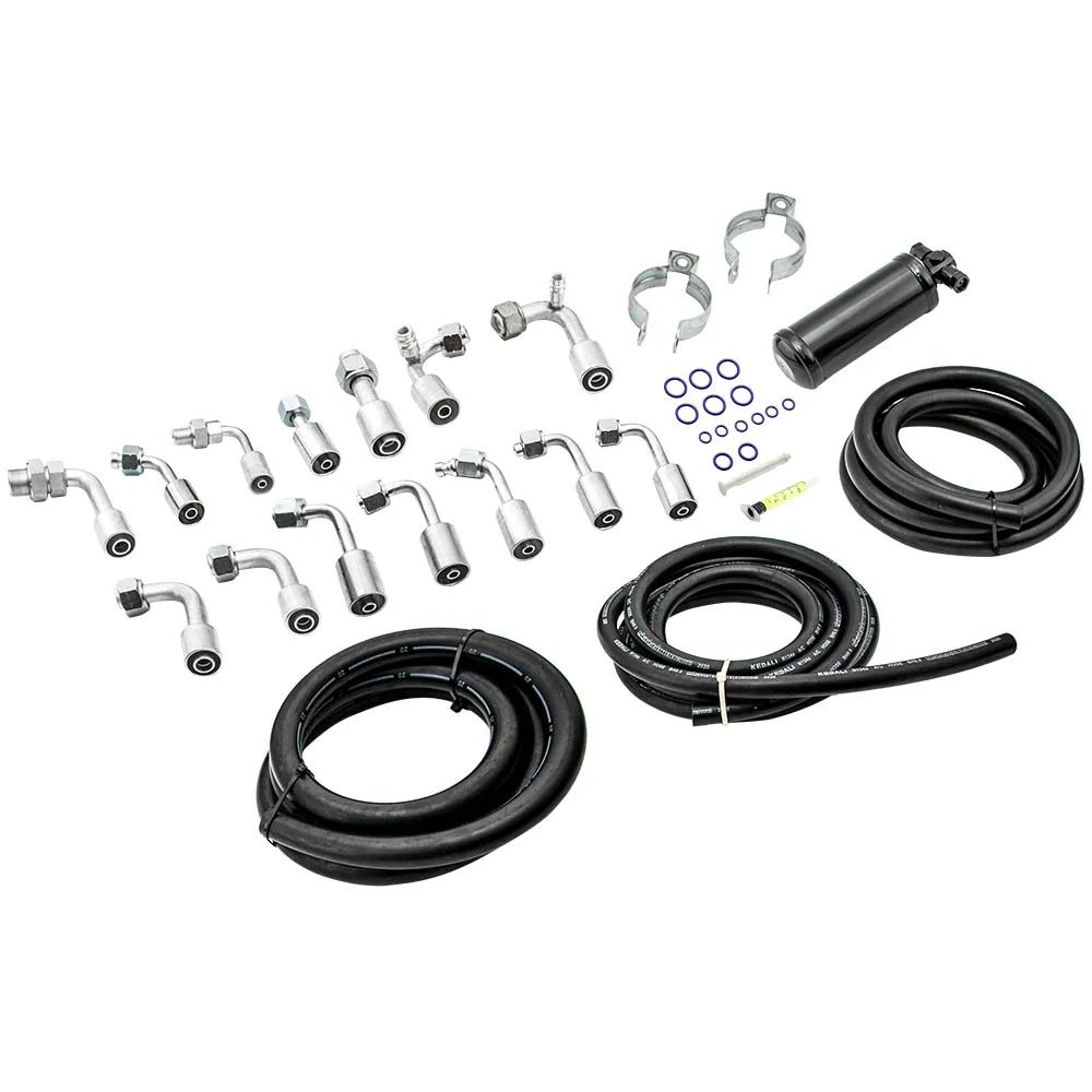 Universal 134A Air Conditioning Extended Length Hose O-Ring Fittings Drier Set