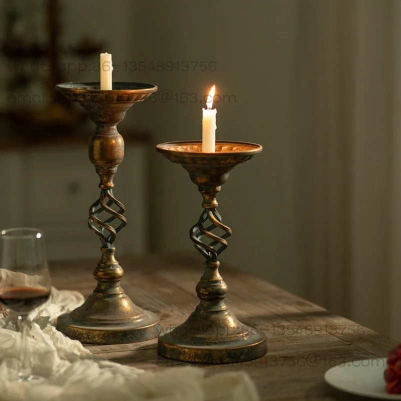 European Classical Court Style Old Wrought Iron Candlestick American Retro Homestay Coffee Shop Window Ornament