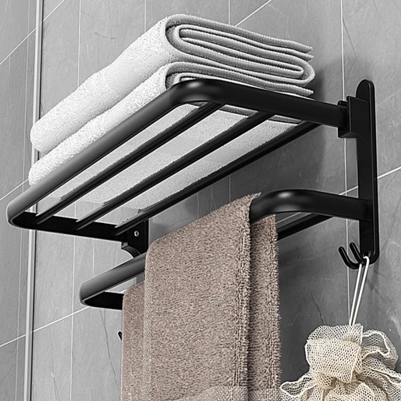 

Black Aluminum Towel Rack Without Drilling Bathroom Storage Rack Toilet Bath Towel Rod Towel Rod Hardware Hanging Parts