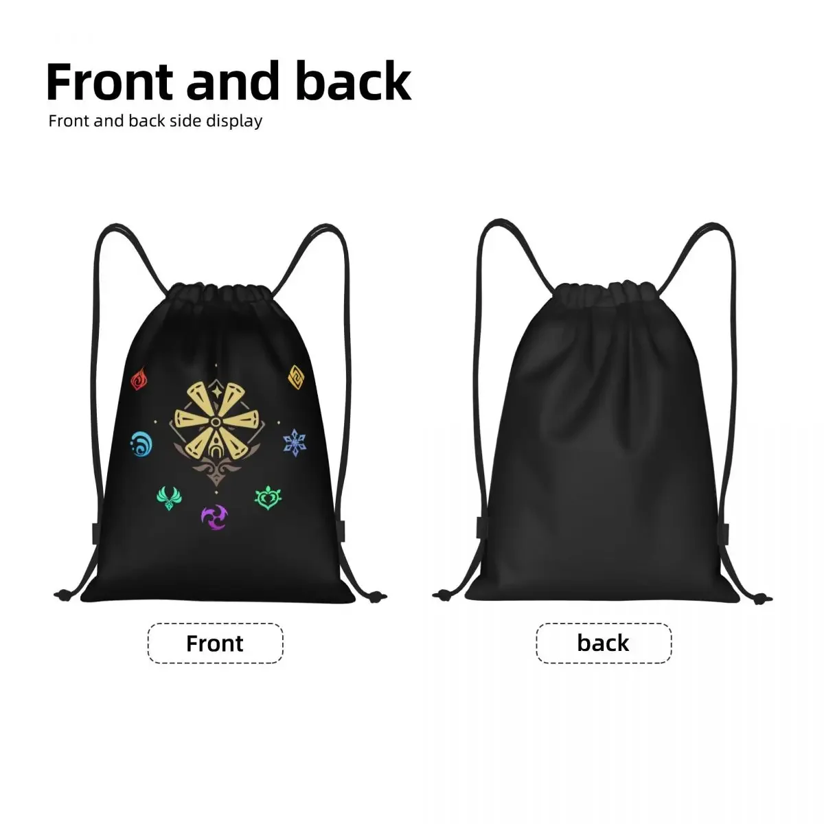 Genshin Impact Elements Drawstring Backpack Sports Gym Bag for Men Women Anime Game Shopping Sackpack