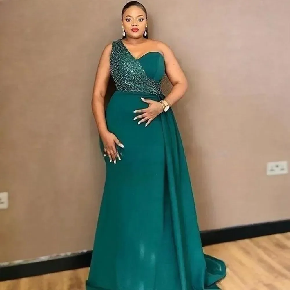 Mermaid Single shoulder sequin sweep train simple style elegant wedding guest PROM party dress plus size Maid of Honor Dress