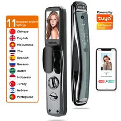 Tuya Smart Door Lock Multilingual Fingerprint Household Automatic Entry Door Face Lock Wooden Combination Electronic Lock