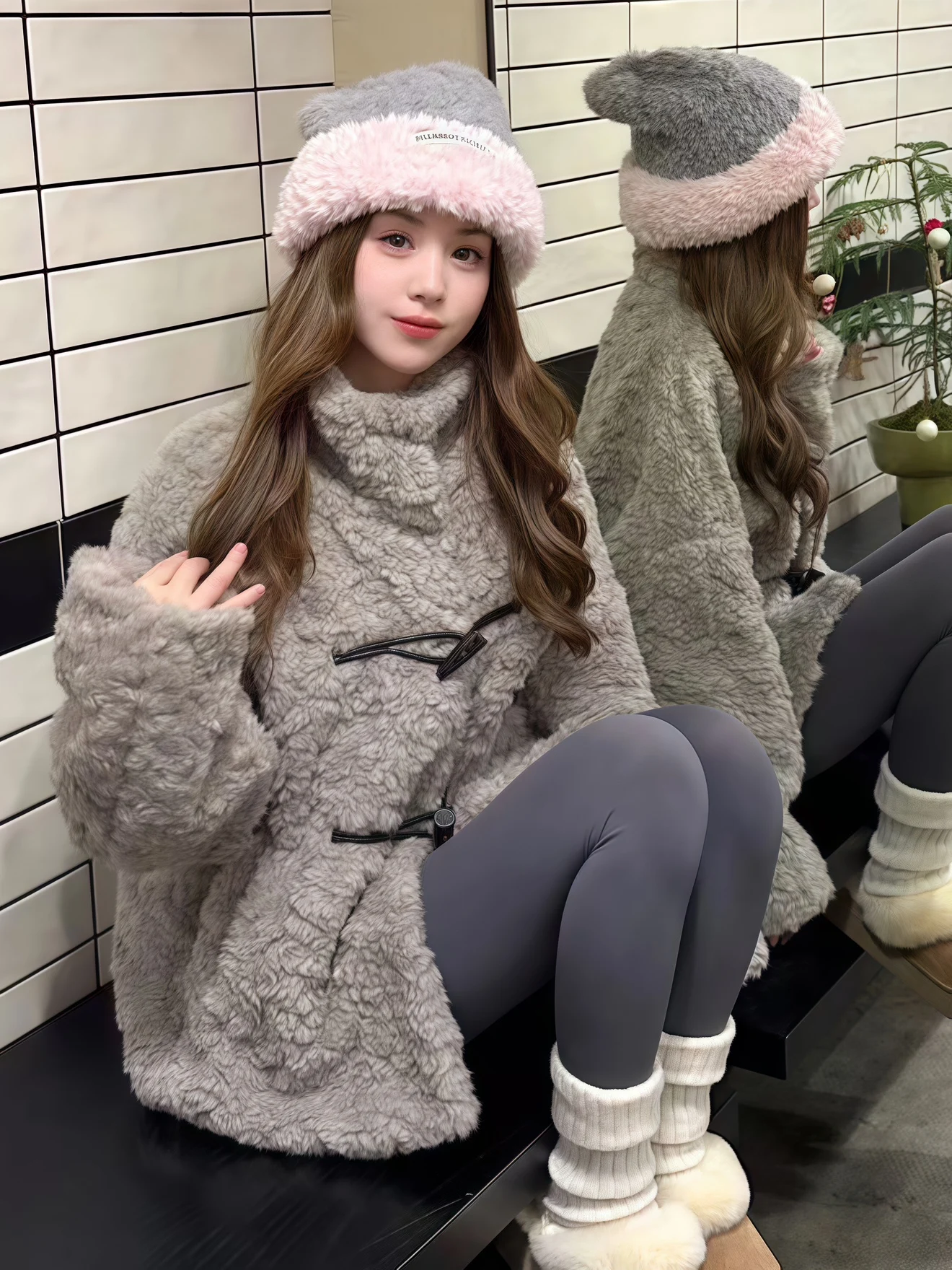 ay Cappotto di pelliccia con colletto alla coreana retrò da donna abbottonato allentato ecologico caldo top lungo Sve colore puro coreano Sle