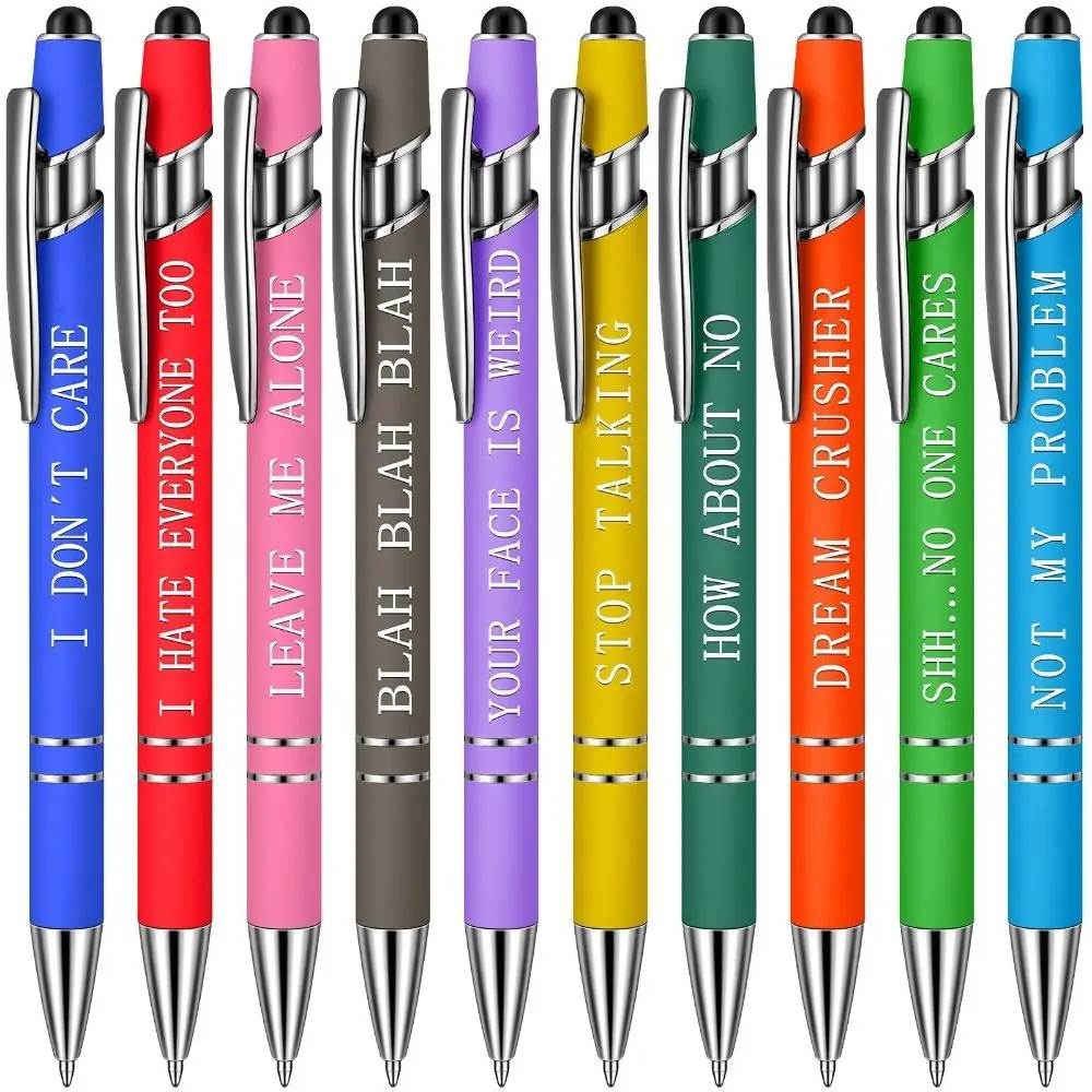 10pcs Personalized Metal Ballpoint Pen Stylus Tip Customized Metal Press Ballpoint Pen Multifunction Diverting Condenser Pen Set