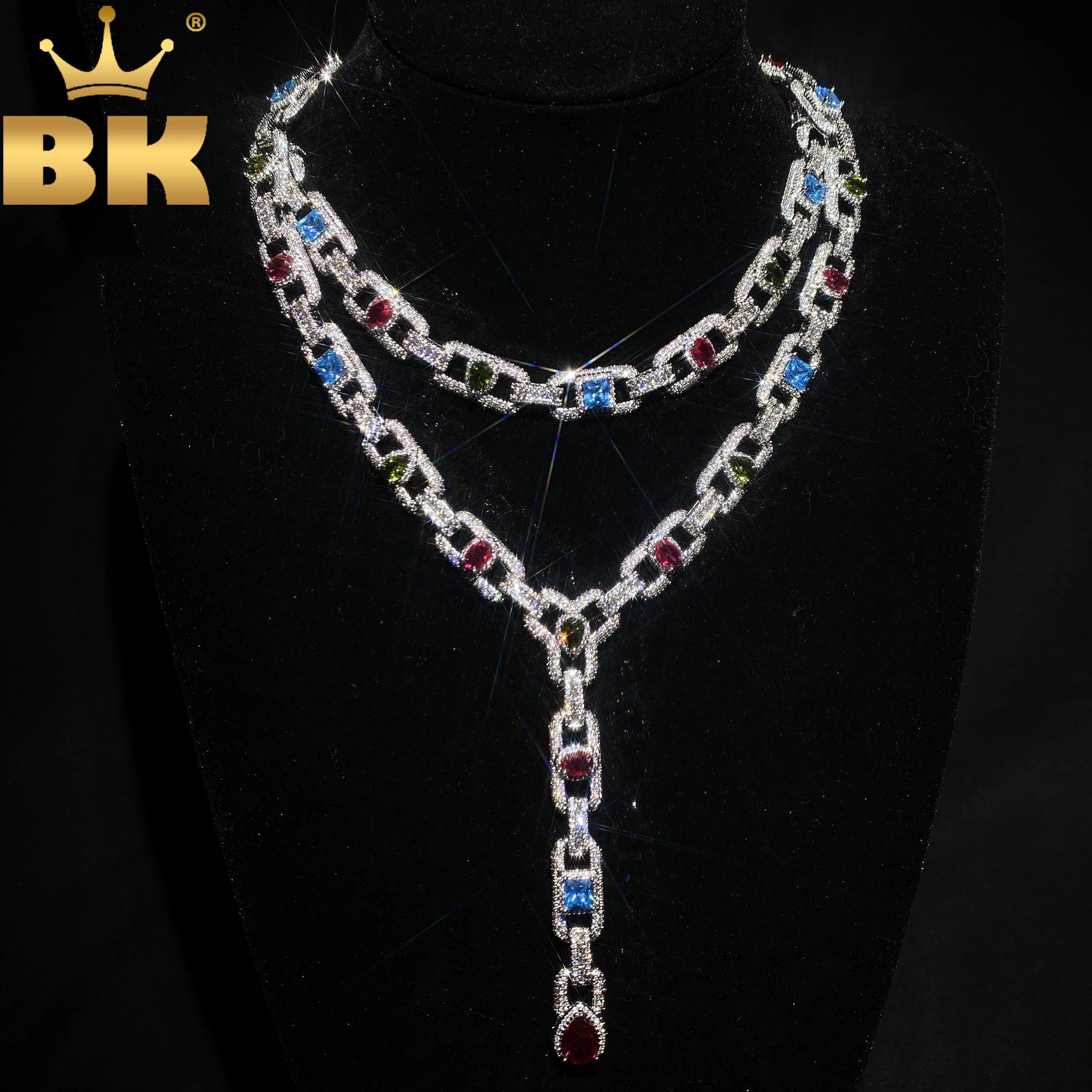 

THE BLING KING Cluster Mariner Chain Necklace Iced Out 5A+ Multi Color Cubic Zircon Gemstone Luxury Bracelet Hiphop Jewelry