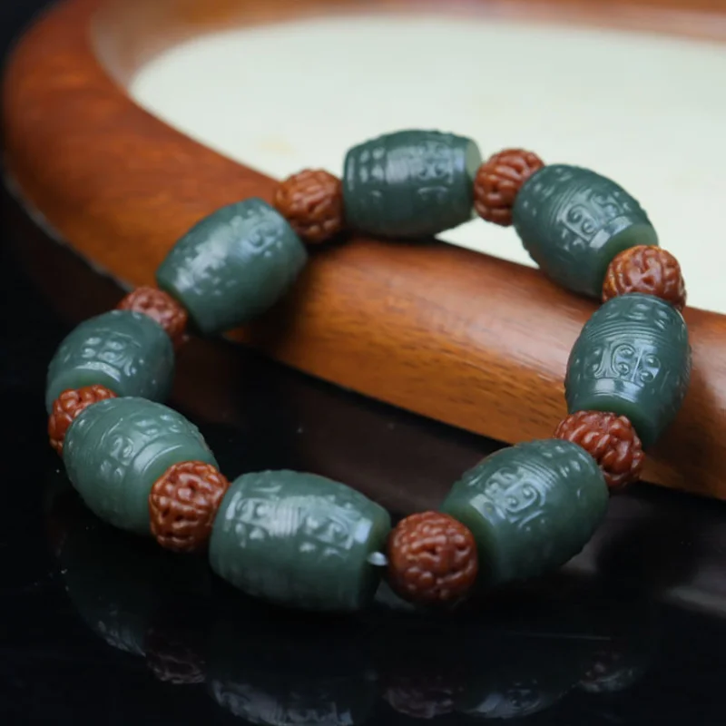 

Hetian Qiemou Blue Pattern , Fortune Men and Women, Bead, Green Jade Bracelet, New Model