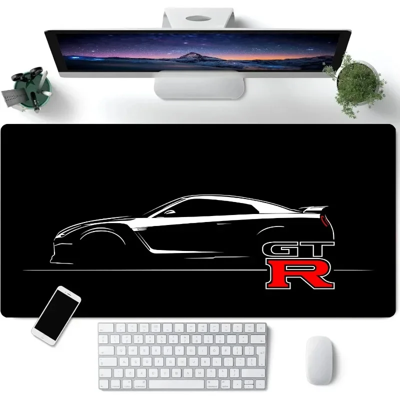 GTR Sportwagen Großes Gaming-Mauspad Schwarze Silhouette Rennwagen-Kunst Rutschfeste Gummi-Schreibtischunterlage für Gamer