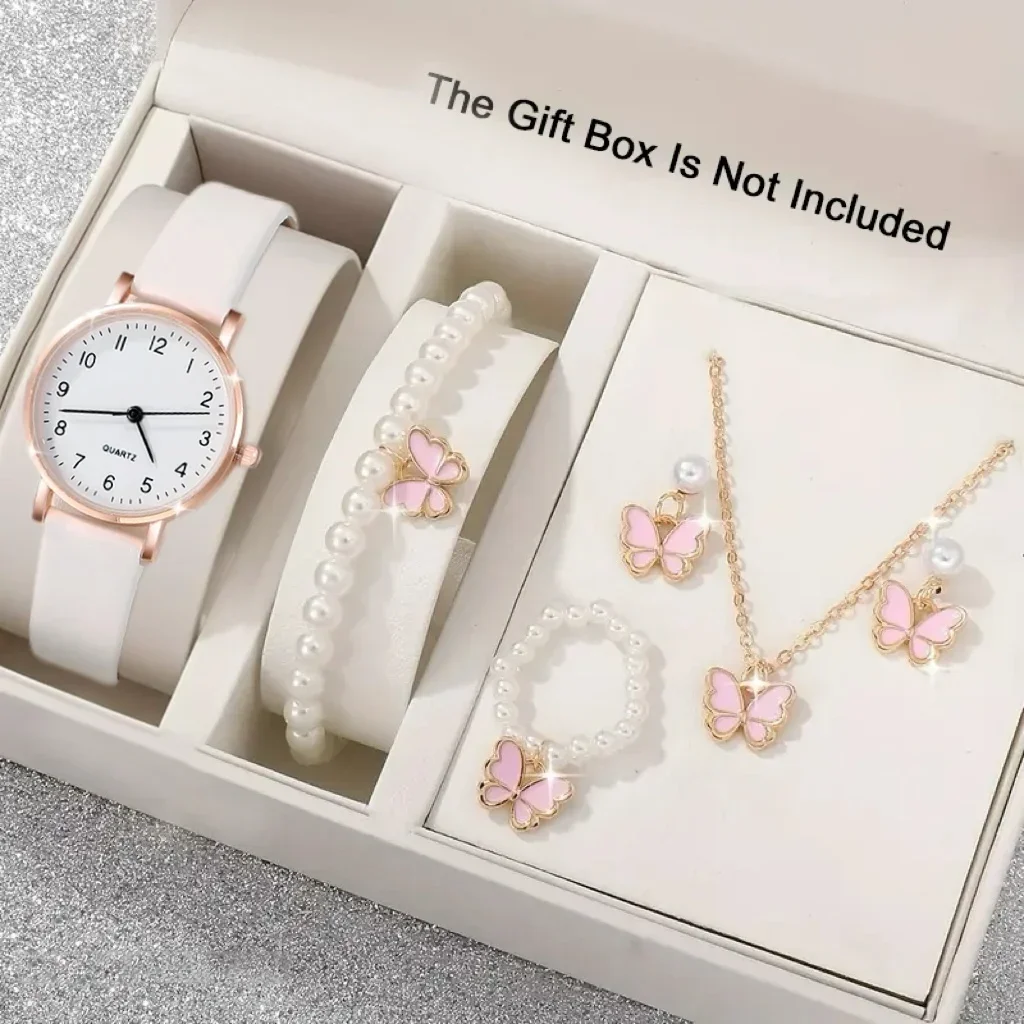 college minimalist circular dial pointer quartz watch and accessory set