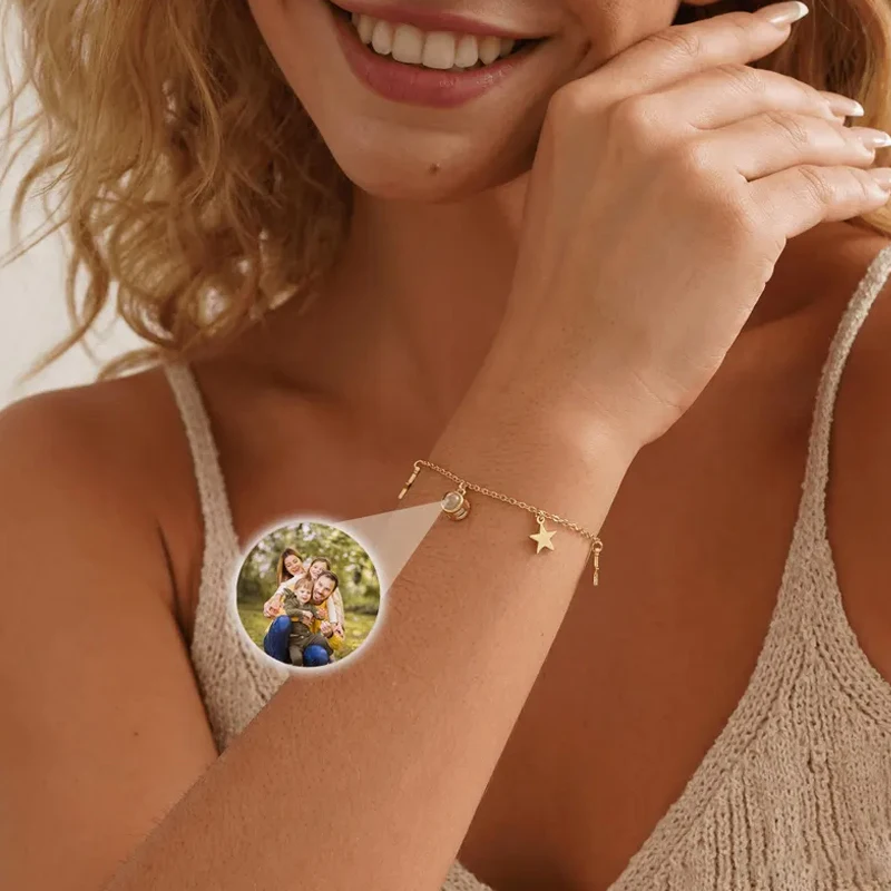Custom Projection Photo Bracelet,Star Pendent Picture Memorial Bracelet,Birthday Gift, Anniversary Gifts,Christmas Gifts for Her