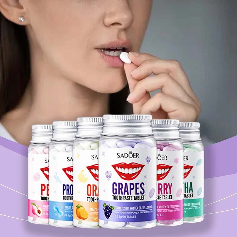 

5 Boxes Solid Chewable Toothpaste Tablets Fruit Flavors Oral Hygiene Tooth Cleaning Breath Fresh Travel Use Toothpaste Capsules