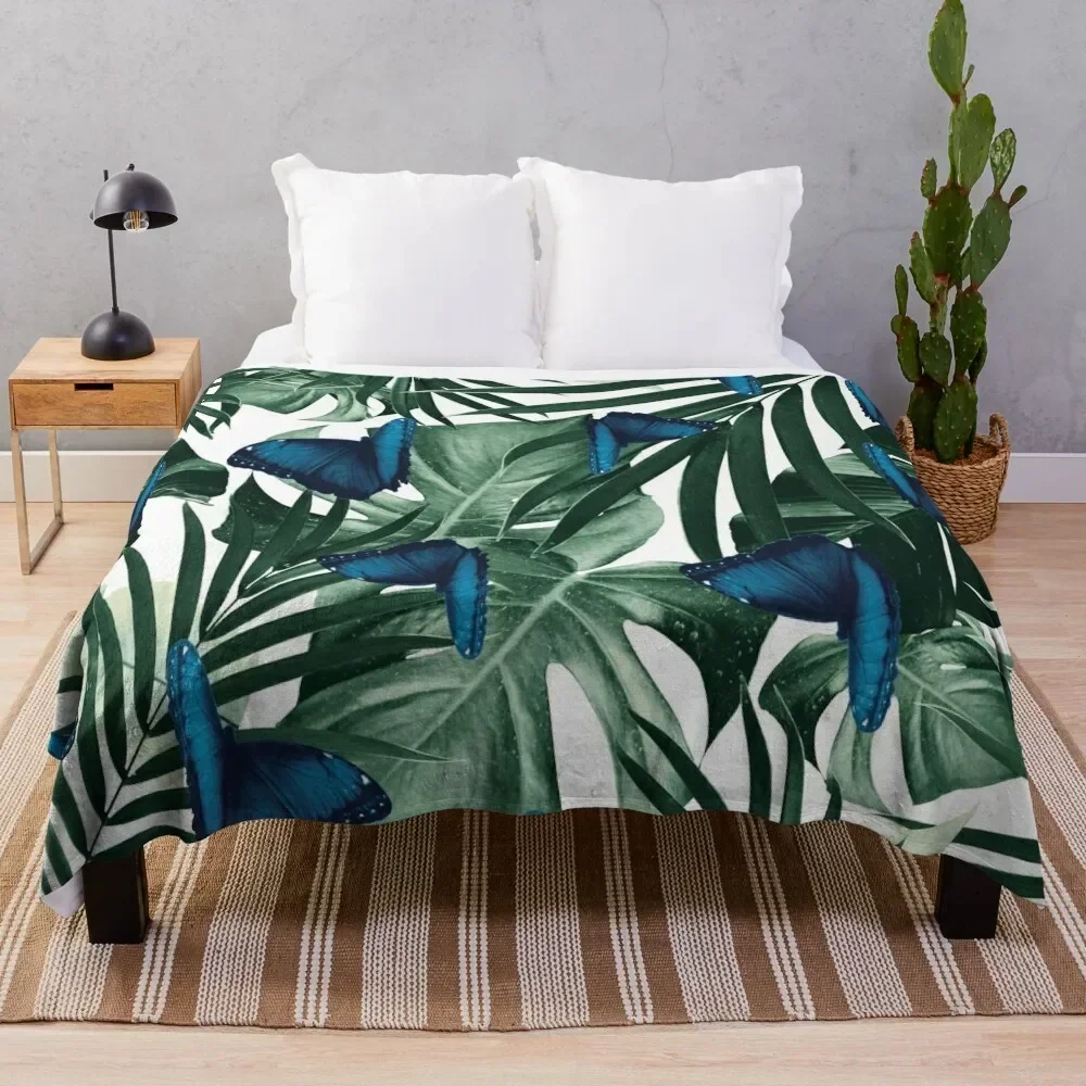 

Tropical Butterfly Jungle Leaves Pattern #1 #tropical #decor #art Throw Blanket Polar for sofa Sofa Blankets