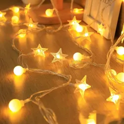 Perfect Combination of Stars and Balls (Warm White), 1.5-meter 10 Lamp (Battery Version)LED Internet Celebrity Star Light Atmosp