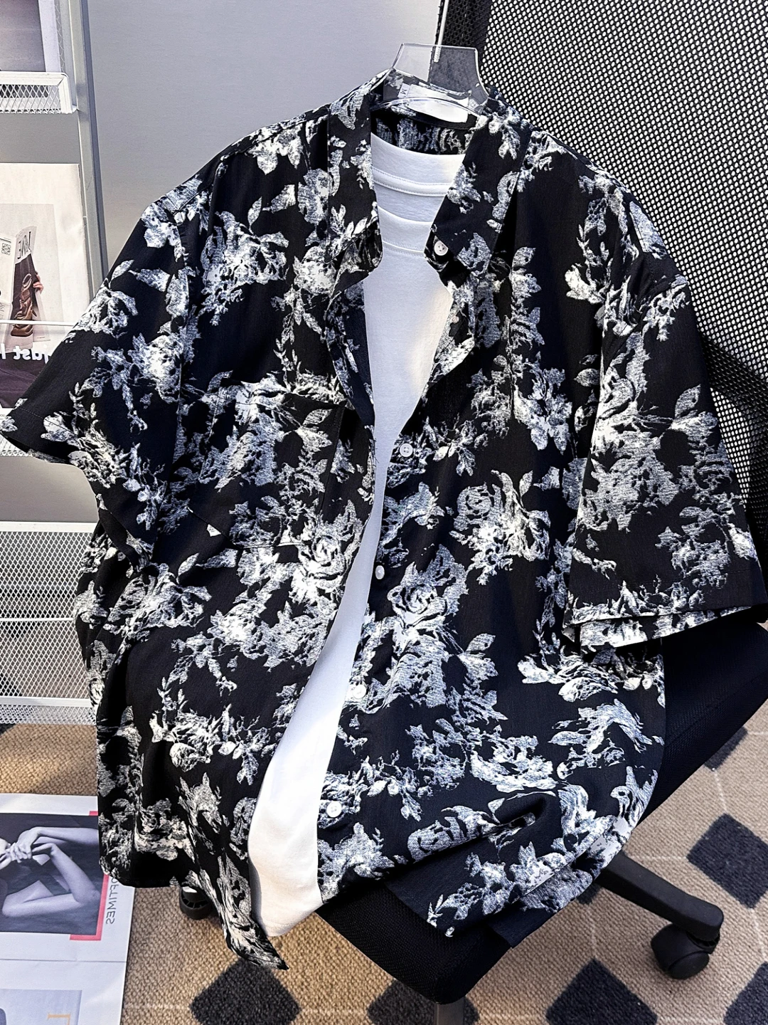 

Retro American Floral ort Sve Men's irt Casual Spring Autumn New Sle Couple Match f Sve Jaet Loose Fit