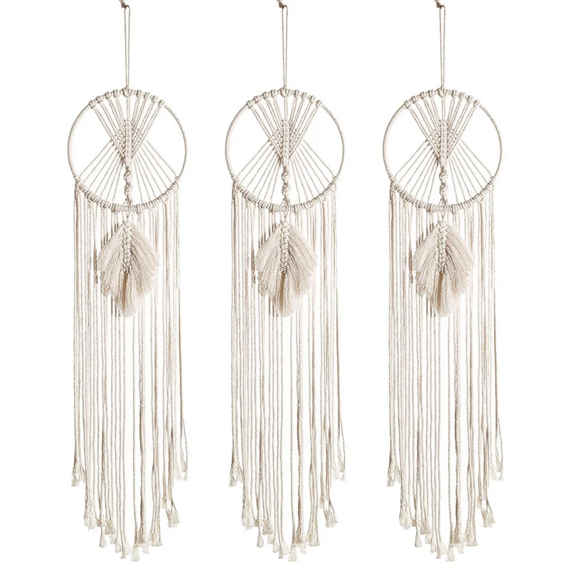 3 Pack Macrame Dream Catcher Wall Decor Handmade Bohemian Home Decor Tassel Wall Hangings Wedding Ornament (Geometric)