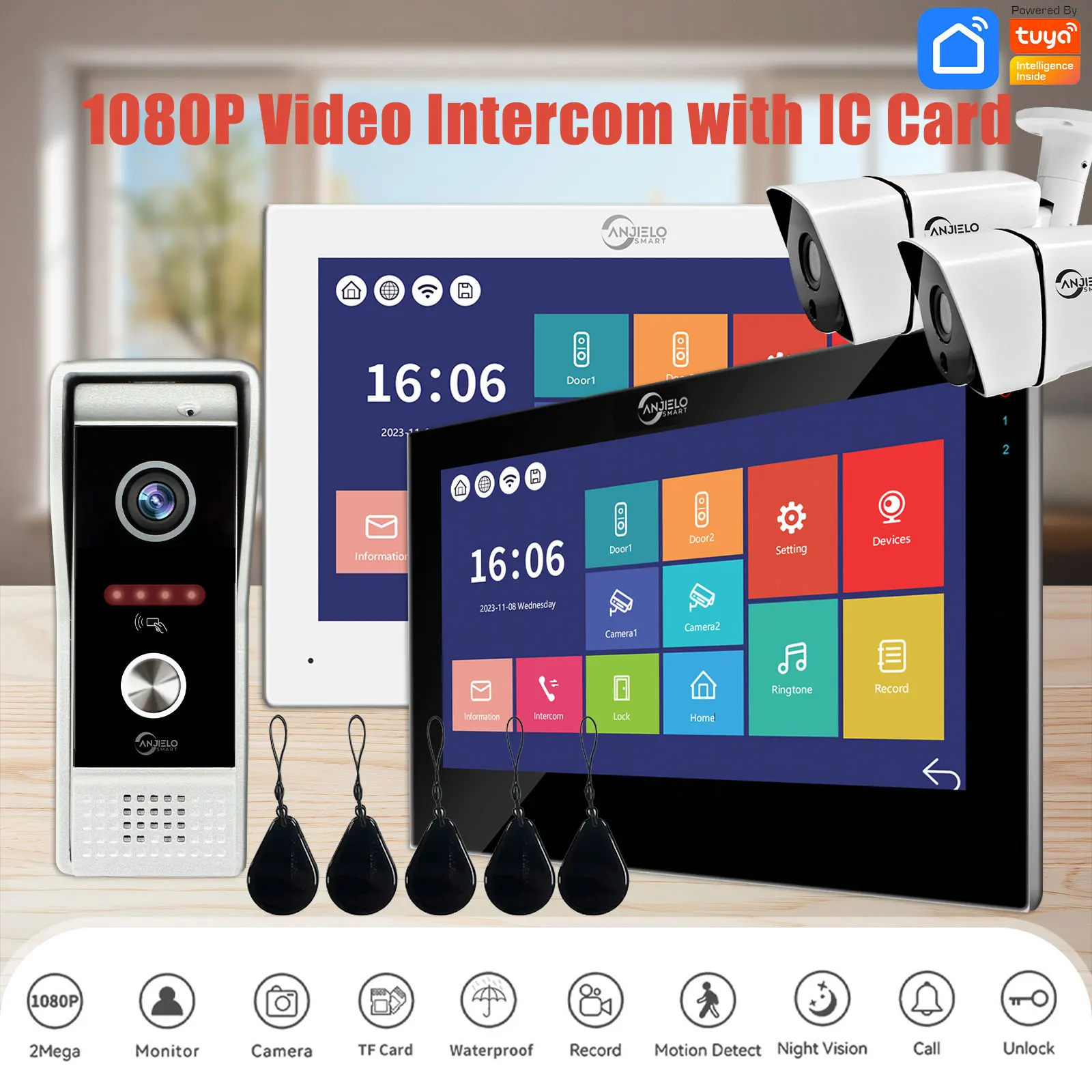 7 Inch Tuya Smart Doorphone Video Intercom Touch Monitor With Metal Doorbell 160° Card Swipe 1080P