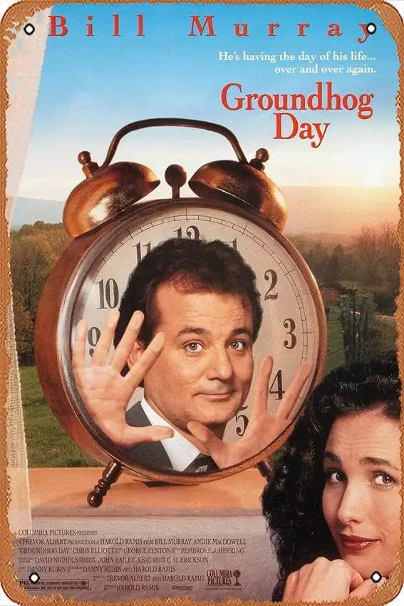 Groundhog Day Movie Poster 8 x 12 Inches - Retro Vintage Metal Tin Sign for Home Bar Pub Garage Decor Movie Gifts