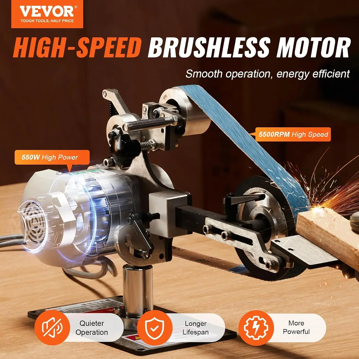Belt Grinder Sander, 30 x 1-Inch Variable Speed Belt Polisher with VFD, 550W Polishing Grinding Machine with 2 Grinding Moulds &