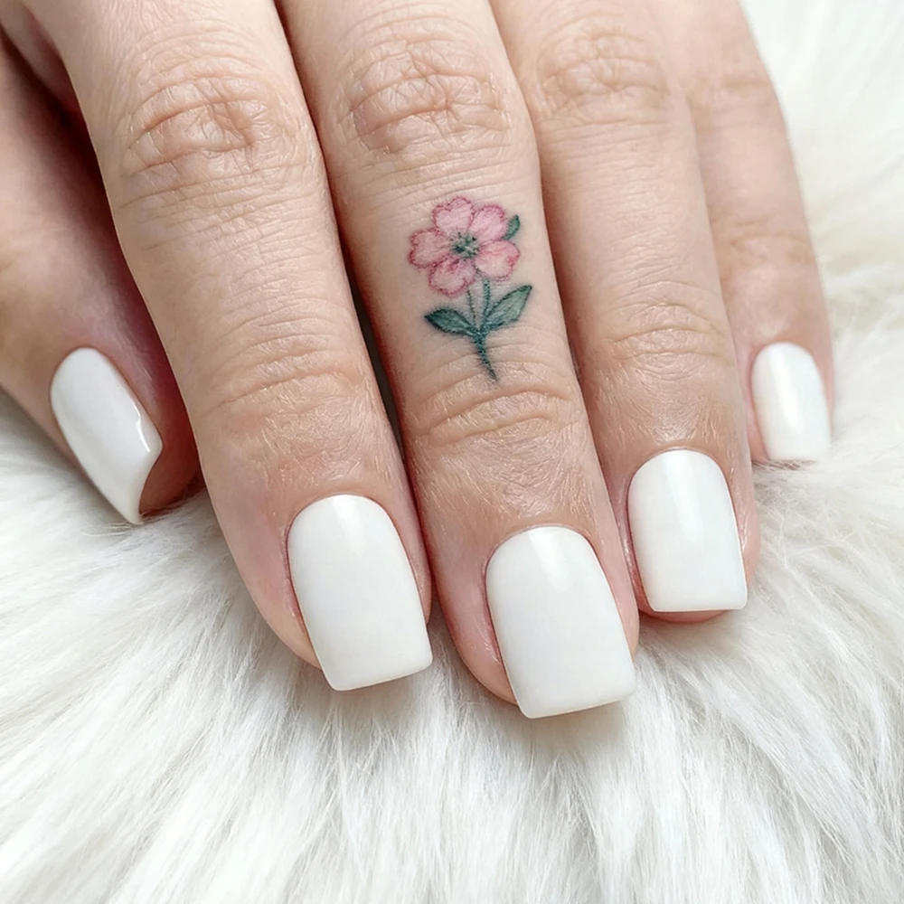 

48Pcs Shiny White False Nail With Glue Press Ons Acrylic Short Square Fake Nails Tip For Woman DIY Finger Manicure Accessory