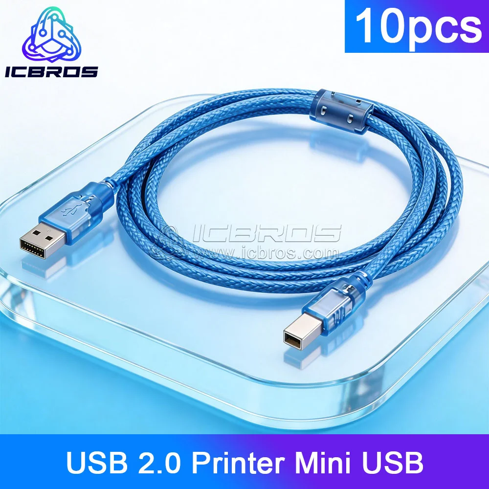 10pcs USB 2.0 Printer Cable Type A Male to Type B Male Dual Shielding Mini USB High Speed Transparent Blue 30cm 50cm 1m 1.5m