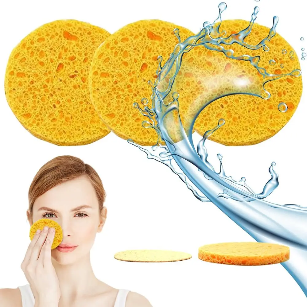 1pcs Wood Pulp Powder Puff Yellow Dry And Wet Sponge Puff Soft Wood Pulp Compressed Facial Wash For Makeup Removal Skin Tool