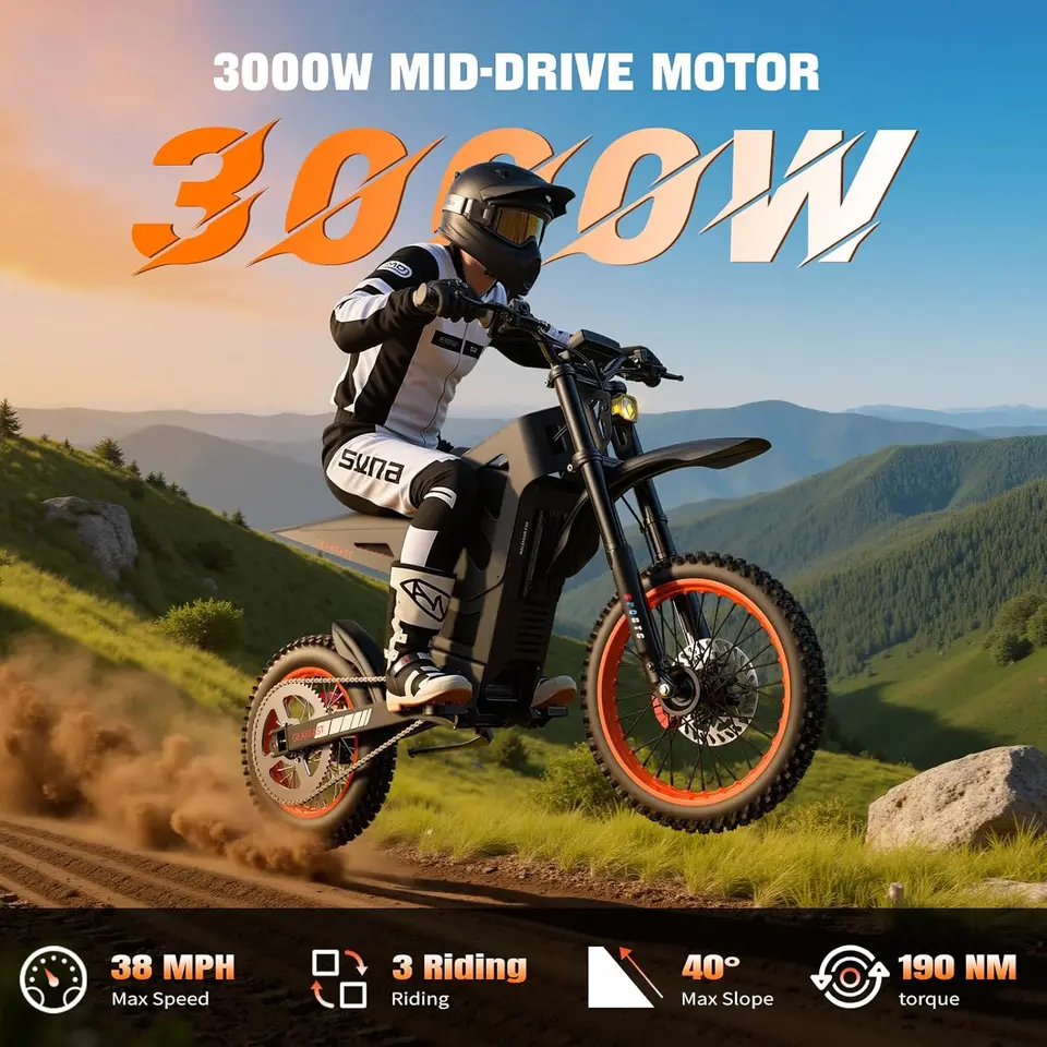 Electric Dirt Bike for Teens Adults Age 13+, 3000W Peak Ebike, 36 Mph Speed, Equipped with 48V 20.8AH Battery,14"/12" Off-Road T image 7