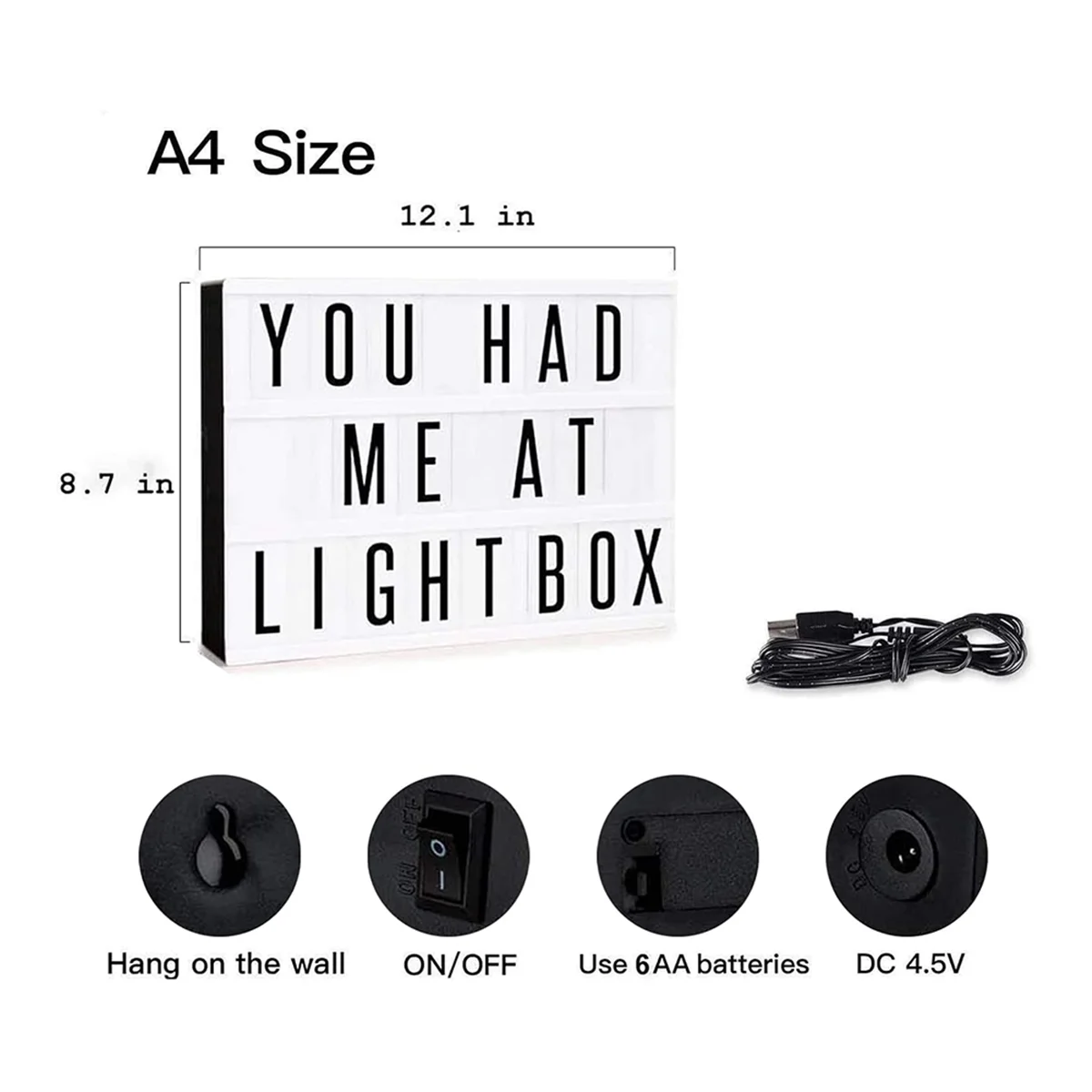 ABXHH Cinema Light Box Personalized Neon Signs, Warm White LEDs Lightbox with Letters, Numbers, Symbols